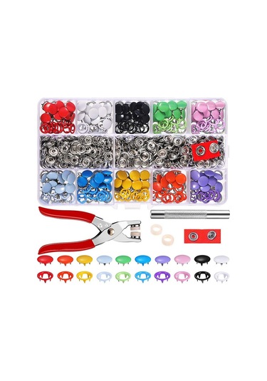 Pense Aracı + 100 Takım 10 Renk Metal Dikiş Düğmeleri İçi Boş Katı