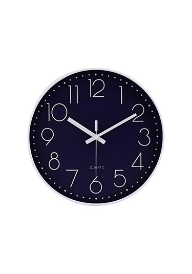 Primepickings 12 Inç Sessiz Geçmeyen Pille Çalışan Kaliteli Kuvars Yuvarlak Duvar Saati Lacivert Renk Modern A