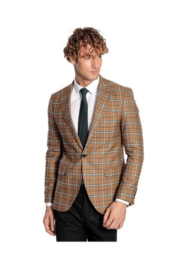 Ekose Kahverengi Erkek Ceket 001