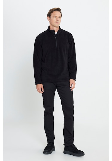 AC&Co / Altınyıldız Classics 4A5221100016SYHM Anti-Pilling Tüylenme Yapmayan Bato Yaka Erkek Polar Sweatshirt Siyah