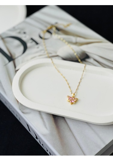 Zirkon Taşlı Satürn Model Kalp Detay Çelik Kolye