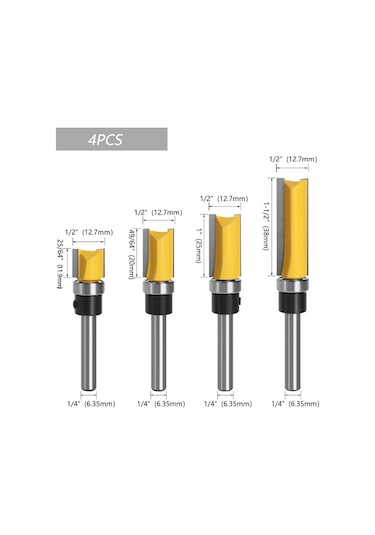 Konesam Ahşap Cnc Freze Aracı: 1/4 Uçlu İki Kenarlı Rulmanlı Taşlama Bıçağı, Uzun Konstruksiyonlu 1/4 1/2 38