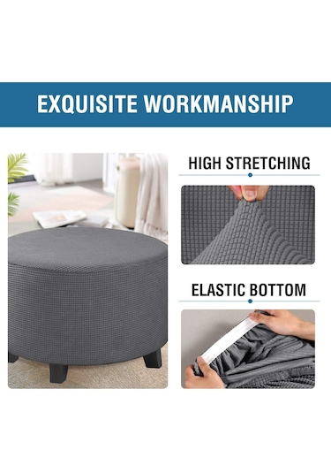 Jms Mor Streç Osmanlı Slipcovers Yuvarlak Osmanlı Kapakları Çıkarılabilir Tabure Kapakları Depolama M