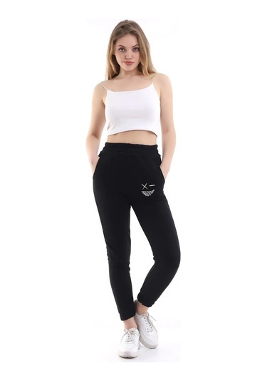 Lion Company Baskılı Siyah Paçası Lastikli Eşofman Unisex Esf01 Siyah