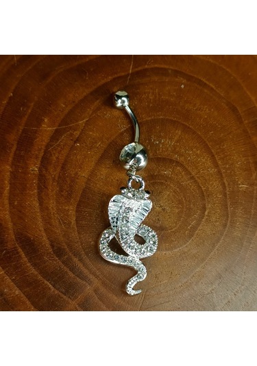 Aya Tasarım Gümüş Renk Kobra Yılan Model Göbek Piercing Gümüş