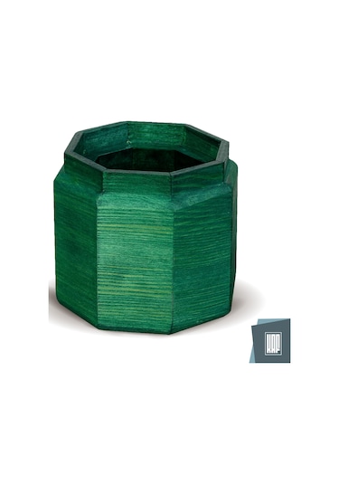 Kaf Ahşap Dekoratif Mini Saksı / Sekizgen / Zümrüt Yeşil