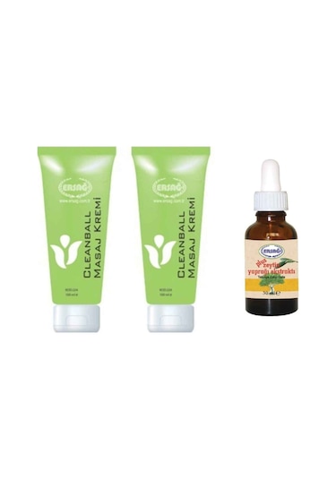 Ersağ Cleanball Masaj Kremi 2 x 200 ML + Plus Zeytin Yaprağı Ekstraktı 30 ML