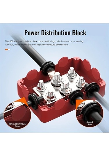 Pazly 500a Yüksek Güçlü Siyah Deniz Araç Bus Barı, 4x M8 2x M10 Bağlantılı Güç Dağıtım Bloku