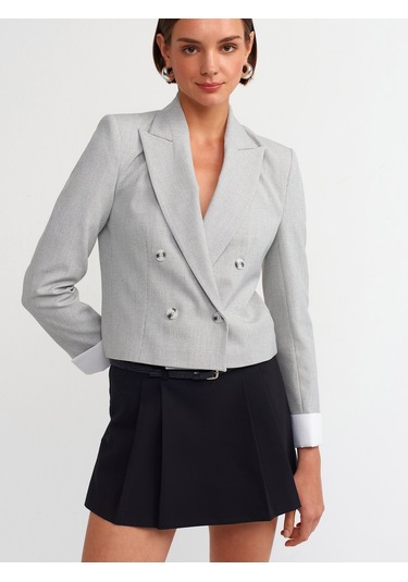 Dilvin Kontrast Manşetli Blazer Ceket Gri