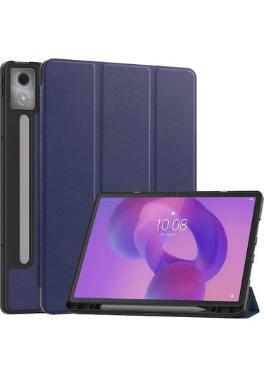 Vkemall Lenovo Xiaoxin Pad Pro 2025 12.7 İnç Korumalı Kılıf - Üç Katlı Ayaklı Deri Kapak Mavi