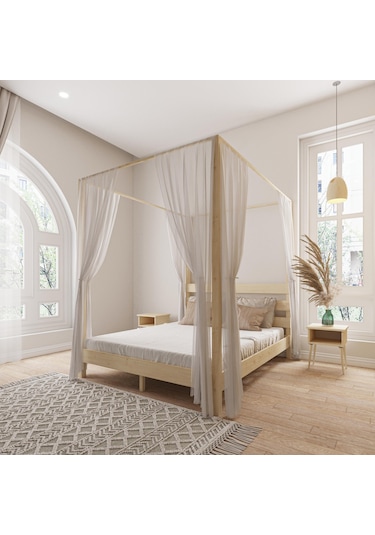 Natura Model Cibindirik Askılıklı Vernikli Çam Ahşap Karyola-56 180 x 200 CM