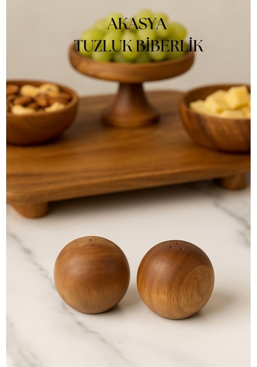 Akasya 2 Li Top Tuzluk Biberlik Seti - Şık Ve Doğal Kahverengi