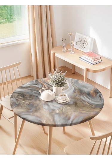 Joyarty Mermer Desenli Lastikli Yuvarlak Masa Örtüsü "mermer Sivirileri" 430234308 Altın Rengi