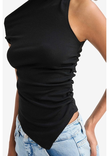 Defacto Slim Fit Dar Kesim Tek Omuzlu Ribana Siyah Bluz F2453ax25smbk81 Siyah