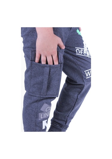 2 Li Fermuarlı, Baskılı X Collection Erkek Çocuk Eşofman Altı Füme - Lacivert