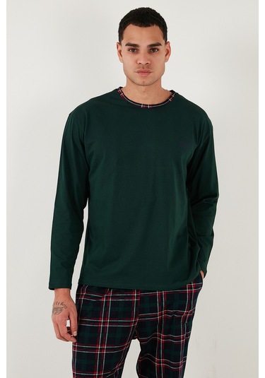 Buratti Pamuklu Regular Fit Bisiklet Yaka Ekoseli Erkek Pijama Takımı 6574001 Yeşil