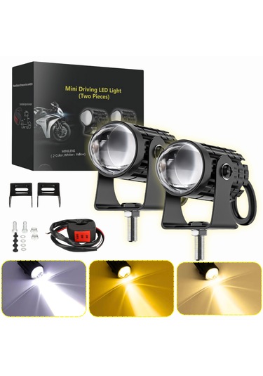 Motosiklet Scooter Mini Sis Farı Set Delici Işık Beyaz Sarı Metal