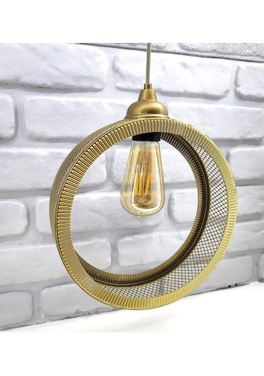 Decodelight Eskitme Gold Endüstriyel Metal Hasır Dairesel Avize Eskitme