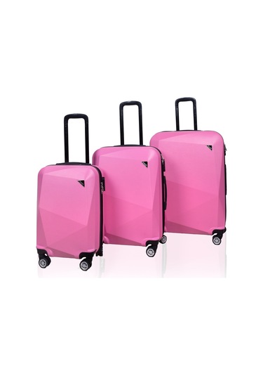 Polo&Sky Elmas Model Pembe Renk 3'lü Valiz Bavul Seti