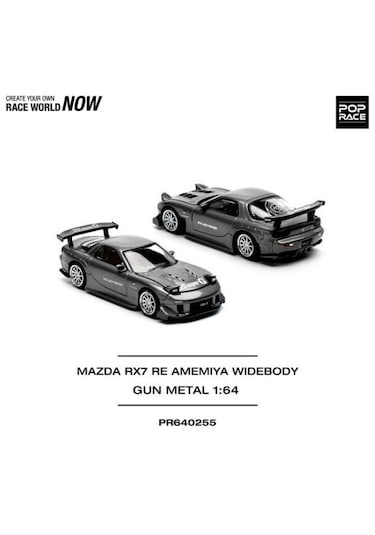 Pop Race Mazda Rx-7 Re-amemıya Gun Metal 1/64 Siyah