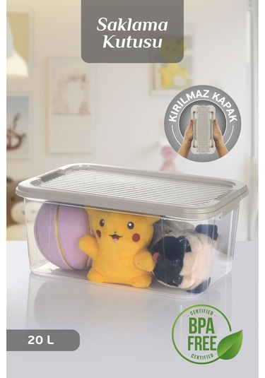 20 Lt Multibox Saklama Kabı - Kilitli Kapaklı Çok Amaçlı Düzenleyici Kiler Depolama Saklama Kutusu Bej