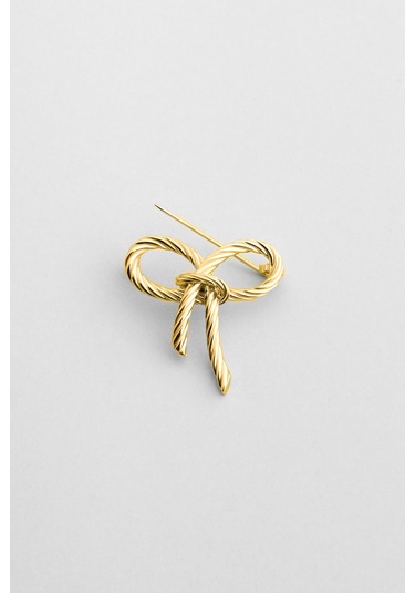 Kurdele 18 Ayar Sarı Altın Kaplama Gümüş Broş Sarı Altın Kaplama