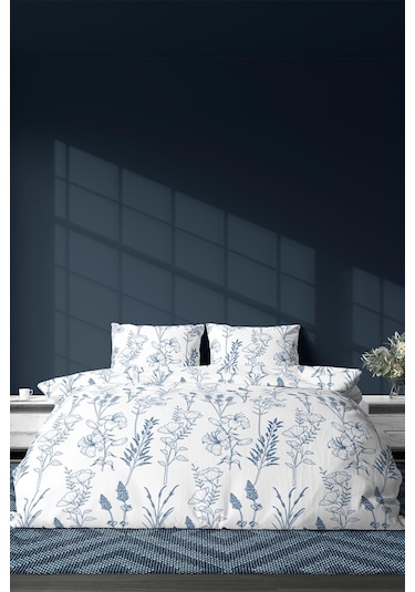 Zeynep Tekstil Pamuklu Çarşafsız Nevresim + Yastık Kılıfı Çift Kişilik Nevresim Seti Perry 200 x 220 Mavi