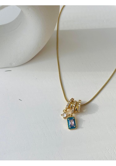 Zirkon Taşlı Charm Model Çelik Kolye