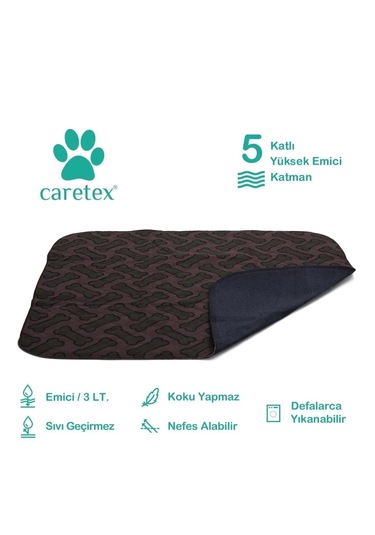 Abso 4 Katlı Yıkanabilir Emici Köpek Pedi Kahve Kemik Baskılı