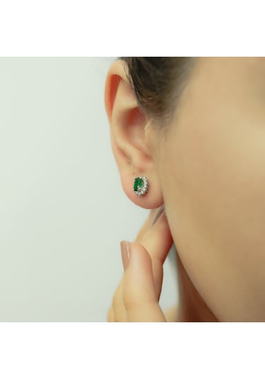 Lova Pırlantalı Oval Zümrüt Anturaj Küpe -  3040013