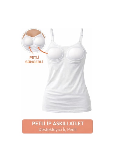 Qulat 3'lü Petli İp Askılı Atlet-  Süngerli Basic beyaz
