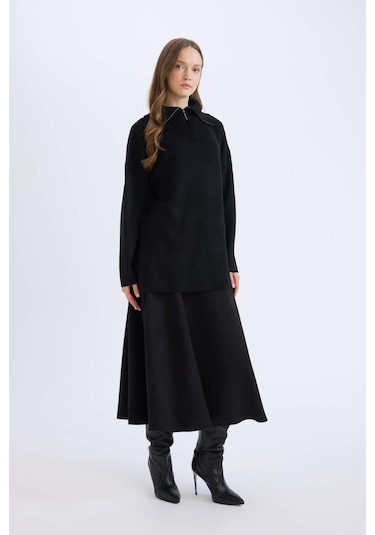 DeFacto A Kesim Basic Düz Süet Midi Etek E5405AX24WNBK81 Siyah DeFacto A Kesim Basic Düz Süet Midi Etek E5405AX24WNBK81 Siyah