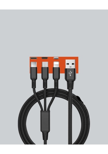 Buğz Çoklu Usb Şarj Kablosu 1,2m Hızlı Şarj, 3a Güçlü Akım