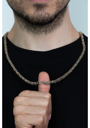 Sarı Beyaz Erkek Çelik Kral Zincir Kolye 5 Mm 55 Cm Ck11 (31175615) Beyaz