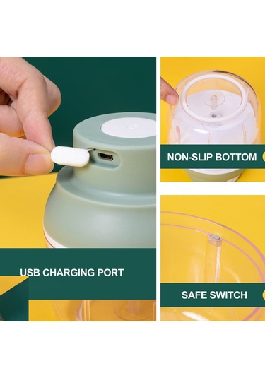 Xindoker Usb Şarjlı Yeşil Taşınabilir Elektrikli Mutfak Robotu - Sebze, Meyve, Et Doğrayıcı