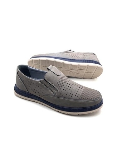 Derilax Hakiki Nubuk Deri Gri Renk Erkek Ayakkabı-Gri