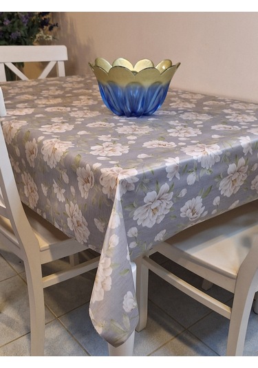 Kumaş Dokulu Tabanı Silikonlu Yıkanabilir Silinebilir Ütülenebilir Kaymaz Dekoratif Masa Örtüsü Brs020 Gri