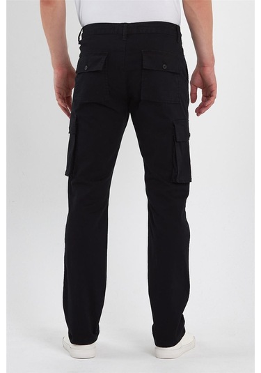 Erkek Likralı Kargo Pantolon Siyah-siyah Siyah