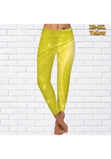 Novahub Sarı Bayan Beyaz Nokta Baskılar Streç Yoga Tayt Spor Koşu Spor Salonu Spor Aktif Pantolon Sarı - M Sarı