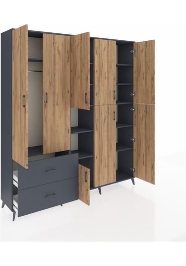 Hyperion Dolap 12 Raflı 2 Çekmeceli Tek Askılı 220x44x243 Antrasit-çam/antrasit Atlas Çam/antrasıt