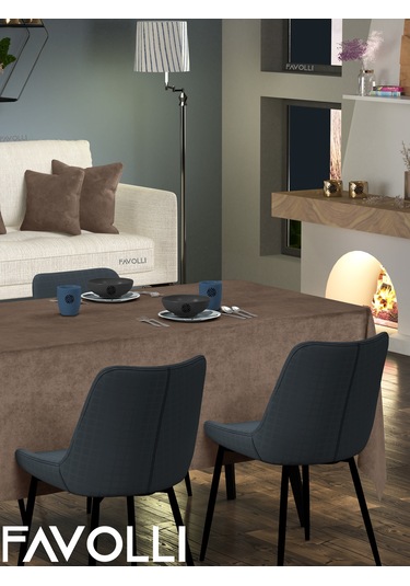 Kadife Dokulu Kaju Renk Masa Örtüsü Kaju