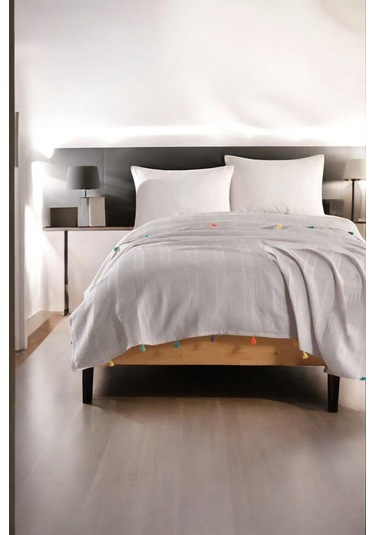 Vizon Renk Ponpon Dream Pike Çift Kişilik 200x220cm Gri