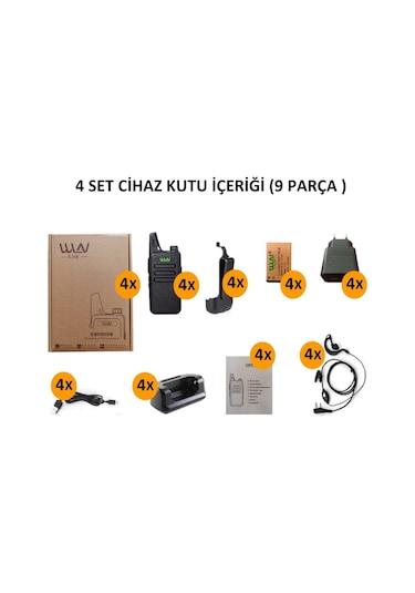 Wln Kd-c1 Pmr El Telsizi 4'lü Full Set + Kulaklık