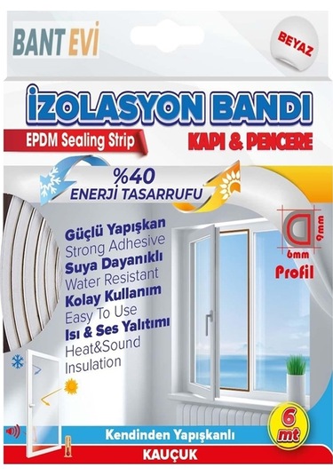 Kapı Pencere Bandı Beyaz 6mt Kapı Pencere Fitili İzolasyon Bantı