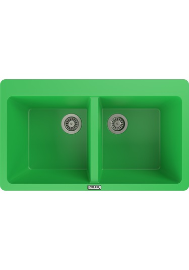 Polex Cristalüx Granit Evye P-N9 Yeşil 2 Hazneli Tezgah Altı Ve Tezgah Üstü Mutfak Evyesi 86x50.5 CM