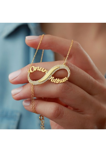 925 Ayar Gümüş İsimli Taşlı Sonsuzluk Kolyesi