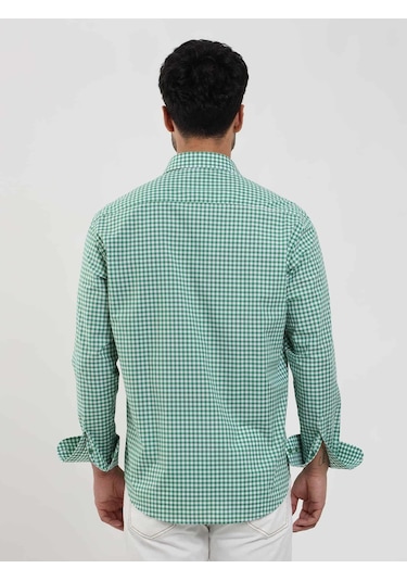 Dufy Yeşil Erkek Regular Fit Kareli Brent Düğmeli Yaka Uzun Kol Gömlek - 102289-yeşil Yeşil