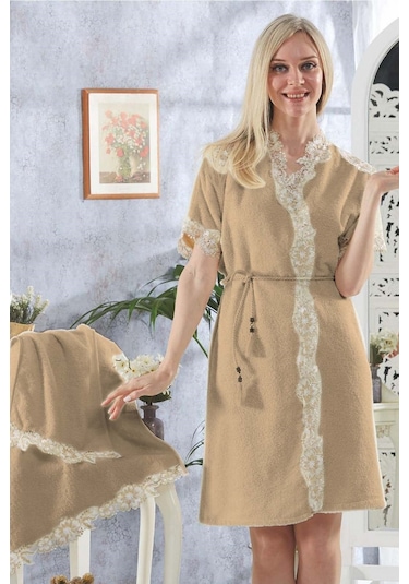 Bonny Home Riva Kapuçino Bayan Fransız Dantelli Balayı Çeyizlik