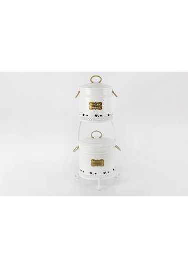 2 Katlı Metal Patates Soğan Saklama Kovası Beyaz