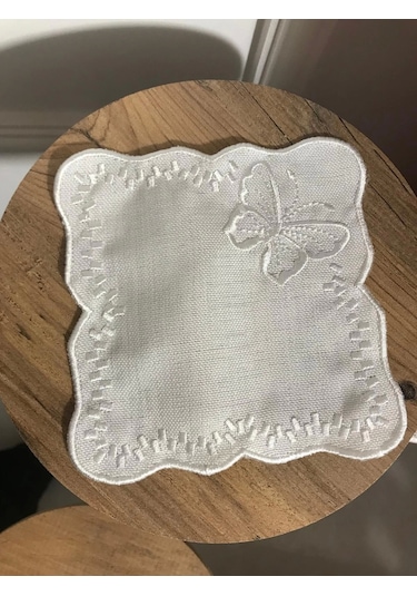 Nivemeshome Kelebek Beyaz Kare 6 Adet Keten Kokteyl Peçetesi Kahve Yanı Sunumluk Beyaz